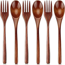 Houten lepel- en vorkenset – Herbruikbaar bamboe bestek, geschikt voor de Japanse en Koreaanse keuken.