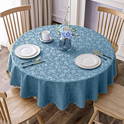 Floral Embossed Vinyl Tablecloth – Round, 60 Inch, Stone