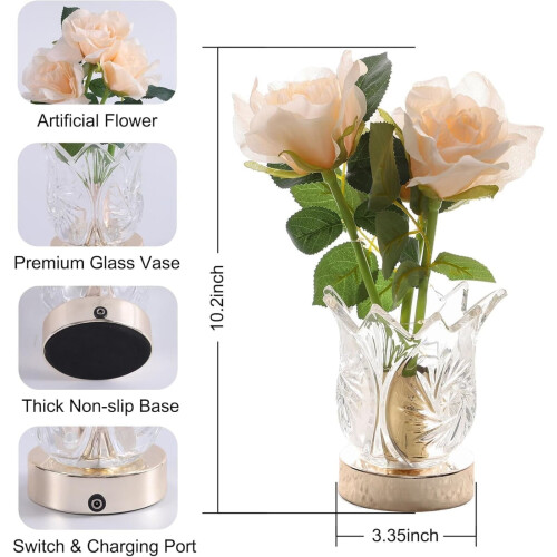 LED Color-Changing Rose Lamp Crystal Vase 1pc 2