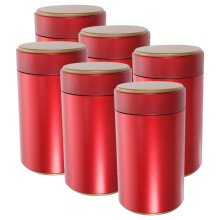 Lot de 6 boîtes à thé rondes rouges en fer-blanc, refermables, pour le rangement dans la cuisine