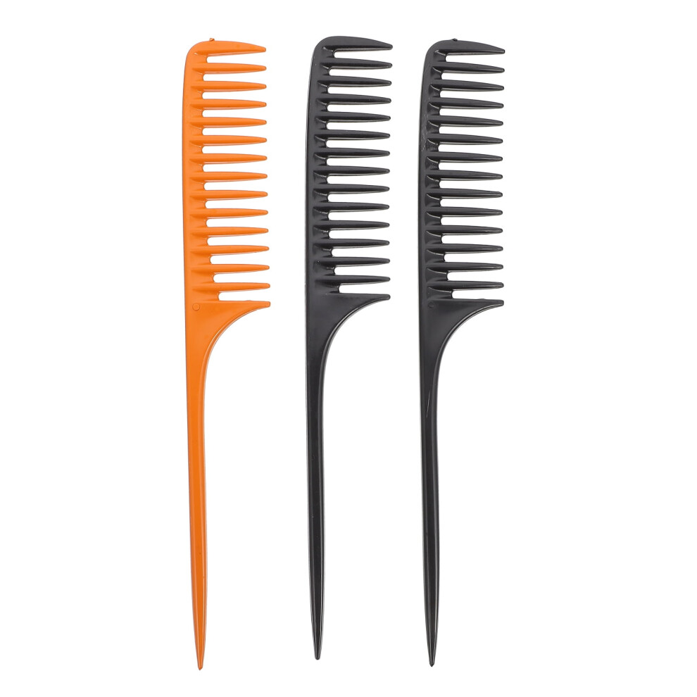 3-Piece Hair Styling Comb Set with Handle, Plastic Picking Combs in Assorted Colors for Salon and Home Use