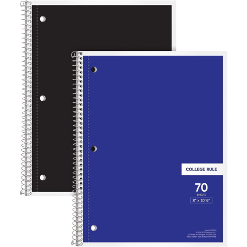 Caderno espiral 8x10,5 polegadas com linhas universitárias, azul e preto, pacote com 2 unidades. 1