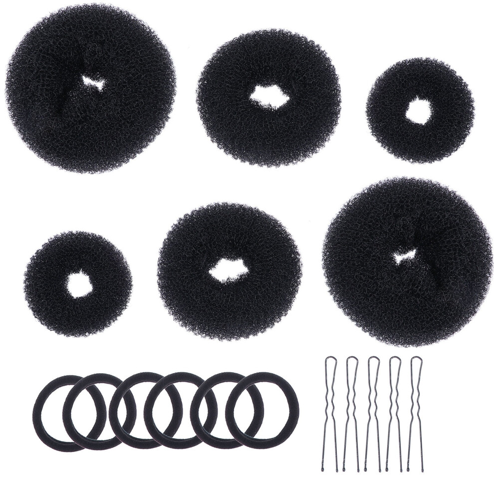 Unisex Black 3 Sets Donut Hair Bun Maker Clips Nets For Buns Kids Human