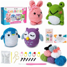 Beginner Crochet Kit for Kids & Adults: 4 Animal Patterns, Easy Tube Yarn, Step-by-Step Videos (Forest Friends–Standard Size)