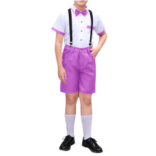 Boys Summer Suit Set with Bow Tie, Purple Casual Formal Outfit for 17-18 Years