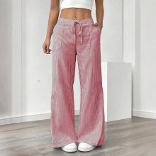 Gestreifte Leinenhose für Damen mit geradem Bein – Weiche, bequeme, knöchellange Sommerhose für den Alltag