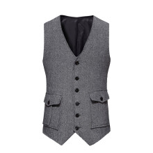 Formal Suit Vest for Men Retro Single-breasted Versatile Waistcoat with Pocket Business Vest,Gray