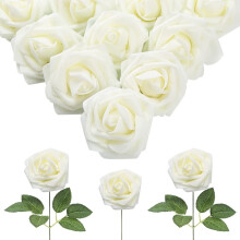 30pcs Light Blue Foam Roses with Stems – Artificial Roses for DIY Wedding Bouquets, Baby Shower, Party Décor (Compatible with Floral Crafts)