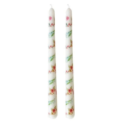 Bow-Printed Taper Candle, Smokeless 25 cm White 2