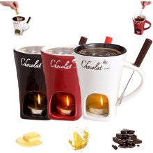 Sweet Fondue Cup Set with Forks – Chocolate Melting Mug, Ideal Gift for Birthday/Wedding (Red+Brown+White), No Tealights