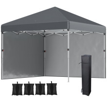 Pop Up Gazebo with Double Roof and Mesh Sidewalls, Dark Grey