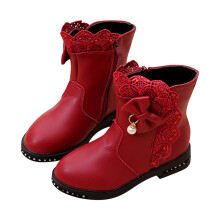 Botas Mikilon Little Girl High Fashionable, tamanhos 3 a 11 anos, cor sólida, com laço.