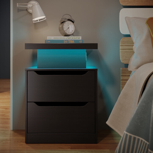Nightstand with Charging Station and RGB Lights Black