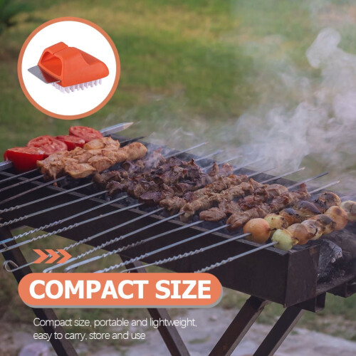 BBQ Grilling Brush Orange Stainless Steel Compact 2in1 1