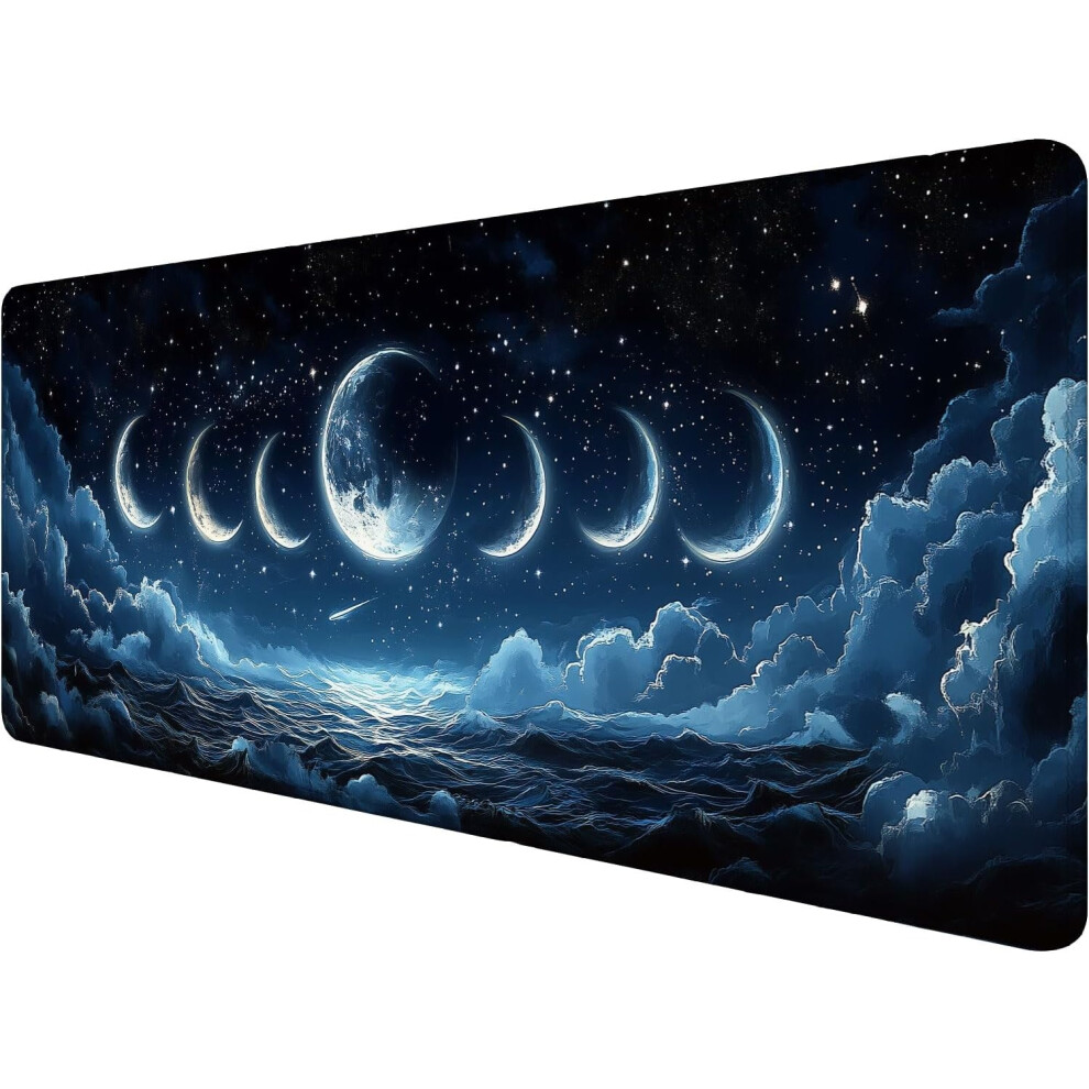 Moon Desk Mat – 31.5X11.8" Gaming Mouse Pad With Moon Phases, Clouds & Stars – Xl Extended Desk Mat Compatible With All Mice 9180479067849