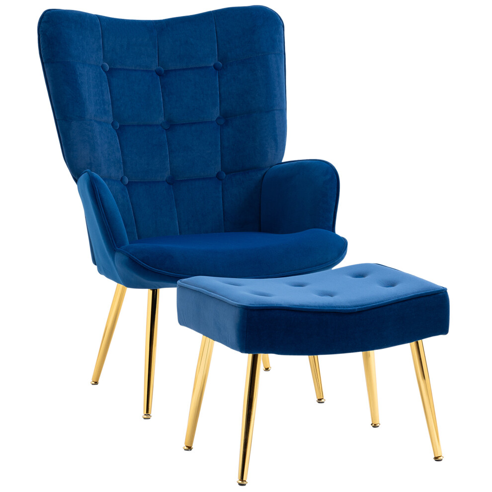 HOMCOM Modern Armchair with Footstool, Upholstered Accent Chair with
