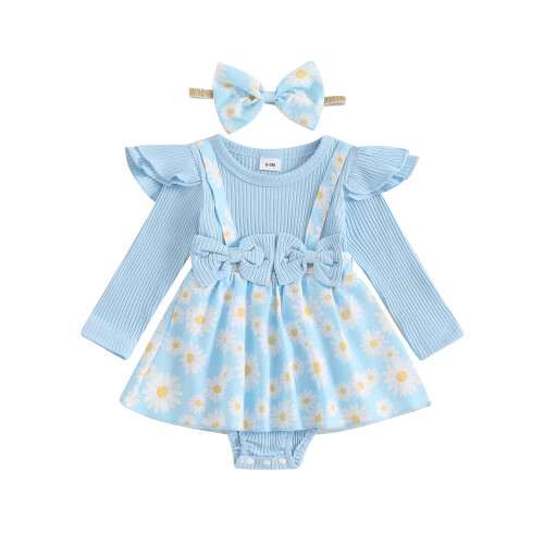 (9-12 Months, Blue) Gúna Romper Earraigh Banda Ceann