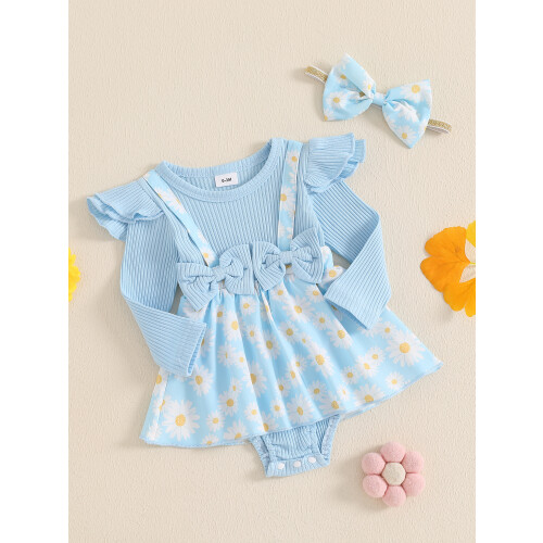 (9-12 Months, Blue) Gúna Romper Earraigh Banda Ceann 2