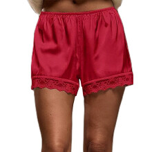 (L, Red) Short de détente pour femme, short de pyjama ample à taille élastique et empiècements en dentelle.