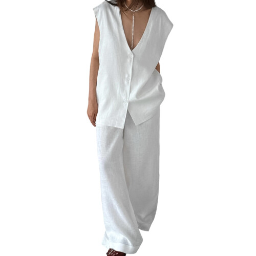 (L, White) Γυναικεία Ρούχα Βαμβάκι Παντελόνια, Streetwear
