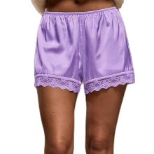 (S, Light Purple) Short de détente pour femme, short de pyjama ample à taille élastique et empiècements en dentelle.
