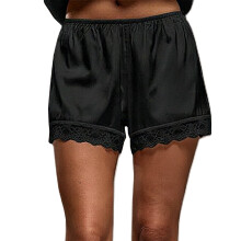 (M, Black) Short de détente pour femme, short de pyjama ample à taille élastique et empiècements en dentelle.