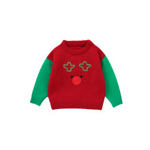 (6-9 Months, Red) Baby-Weihnachtspullover, langärmelig, Rundhalsausschnitt, kontrastfarben, warm gestrickt, Winteroberteil