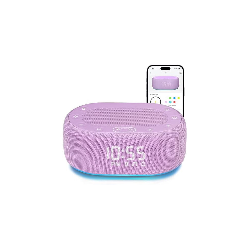 White/Light/Purple Noise Machine With Alarm Clock, 30 Sounds, App Control, Dimmable 7-Color Sleep Timer Â