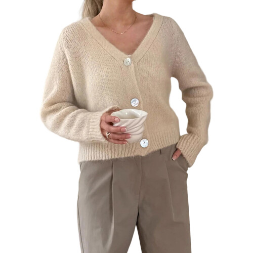 (M, Creamy White) Gilet basique en décontracté d'automne