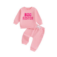 (4-5 Years, Pink) Tacar Bríste do Chailíní Óga, Geansaí Muinchille Fada le Litreacha Bróidnithe agus Sweatpants