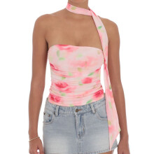 (M, Multicolor) Débardeur bustier sans bretelles à imprimé floral pour femme, idéal pour l'été et les soirées, avec foulard.