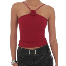 (L, Claret) Damen-Camisole, ärmelloses Top, rückenfrei, Blumenmuster, figurbetont, Sommerweste für Partys und Clubs