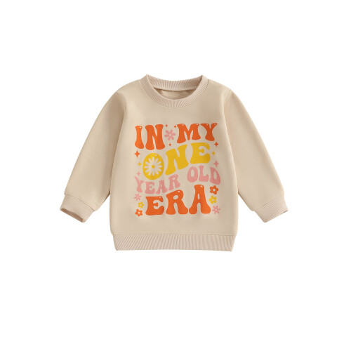 (12-18M, Beige) Φούτερ γενεθλίων για πουλόβερ φθινοπωρινά.