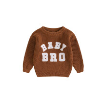 (0-3 Months, Brown) Baby-Jungen-Herbstpullover mit Buchstabenstickerei, langen Ärmeln, Rundhalsausschnitt, grob gestrickt