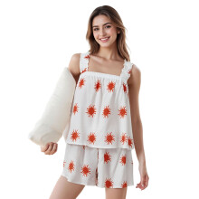 (XL, Orange Red) Γυναικείο Casual Σετ Στάμπα Ήλιου/Καρδιάς