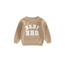 (6-9 Months, Khaki) Baby-Jungen-Herbstpullover mit Buchstabenstickerei, langen Ärmeln, Rundhalsausschnitt, grob gestrickt