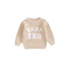 (6-9 Months, Beige) Baby-Jungen-Herbstpullover mit Buchstabenstickerei, langen Ärmeln, Rundhalsausschnitt, grob gestrickt