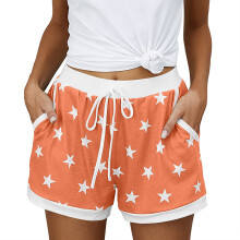 (XXL, Orange) Short tendance pour femme, imprimé étoiles, taille élastique avec cordon de serrage, short décontracté d'été