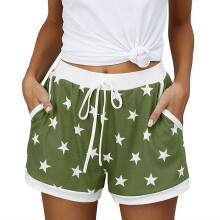 (XL, Green) Short tendance pour femme, imprimé étoiles, taille élastique avec cordon de serrage, short décontracté d'été