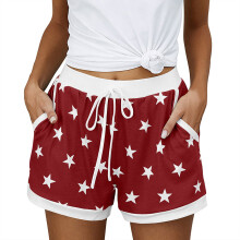 (XXL, Red) Short tendance pour femme, imprimé étoiles, taille élastique avec cordon de serrage, short décontracté d'été