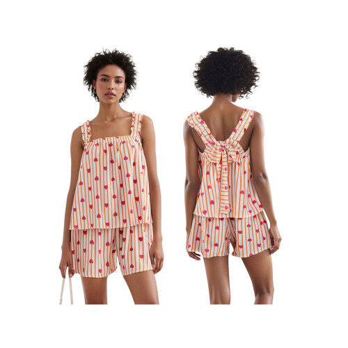 (XL, Orange) Γυναικείο Casual Σετ Στάμπα Ήλιου/Καρδιάς 1