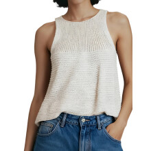 (M, White) Débardeurs d'été en maille pour femmes, unis ou à rayures, sans manches, col rond, coupe ample.