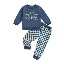 (12-18 Months, Blue) Éadaí Meaitseála Geansaí Fada le Litreacha & Coim Leaisteach, Bríste Breac, 2 phíosa