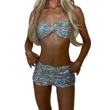 (L, Multi-Color) Ensemble short paillettes printemps été
