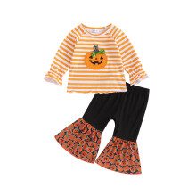 (3-4 Years, Orange) Taaperotyttöjen Halloween-asu, raidallinen kpl setti