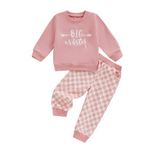 (12-18 Months, Pink) Éadaí Meaitseála Geansaí Fada le Litreacha & Coim Leaisteach, Bríste Breac, 2 phíosa