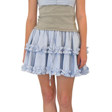 (M, Blue) Women Mini Skirt, Elegant Frills Summer Solid/Plaid A-line Skirt Streetwear for Casual Daily
