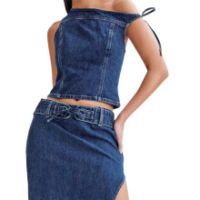 (L, Blue) Débardeur en jean streetwear été.