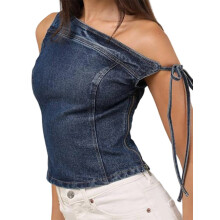 (S, Dark Blue) Débardeur en jean streetwear été.