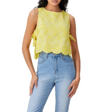 (M, Yellow) Débardeur d'été pour femme, style décontracté, à nouer sur le côté, broderie florale, sans manches, idéal pour le streetwear.